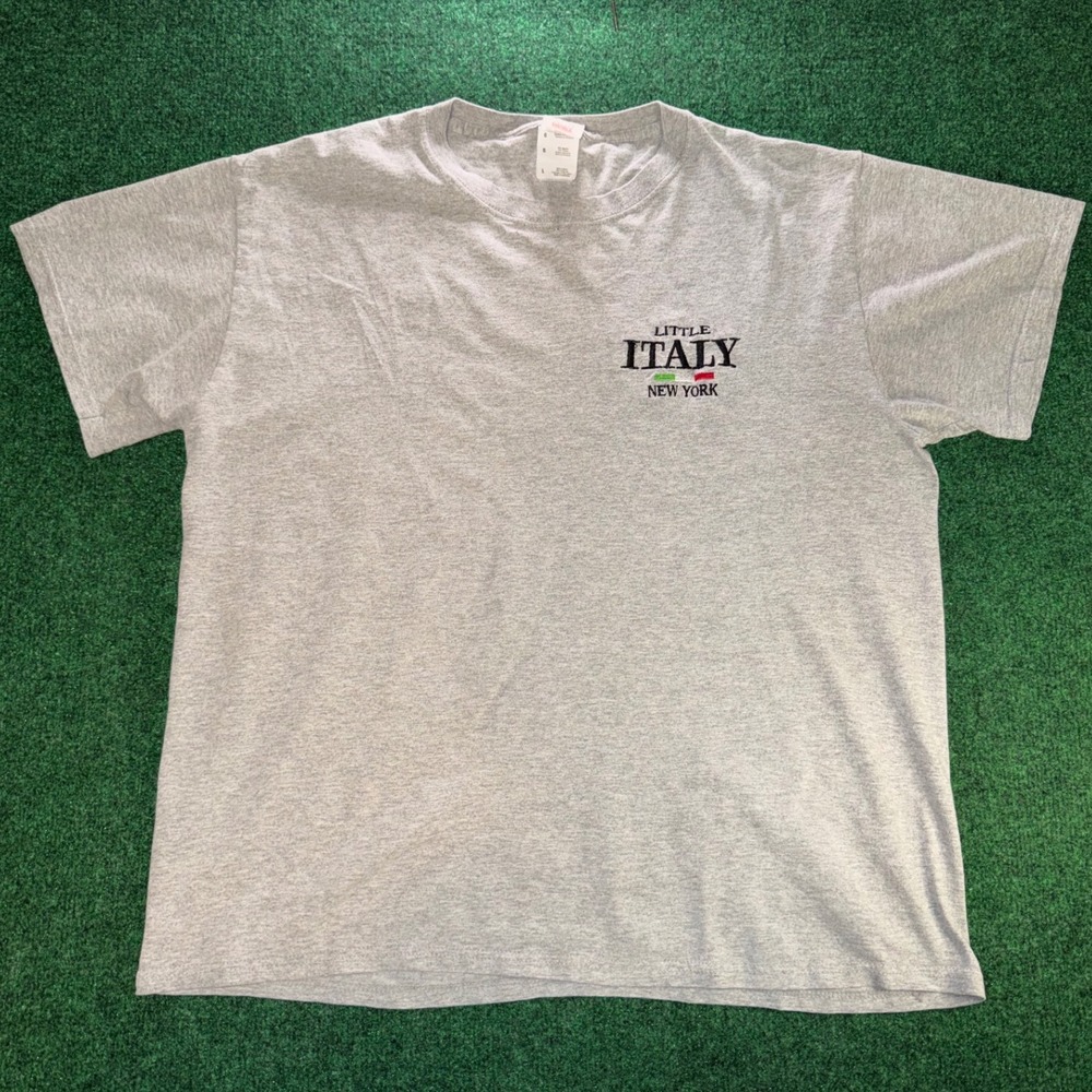 Fruit of the Loom Little Italy New York T-Shirt Mens Large Gray Heavy Cotton Tee